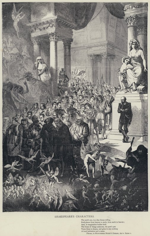 Shakespeares karaktärer, Theseus, i midsommarnattsdröm, akt v, scen 1 (gravyr) av English School