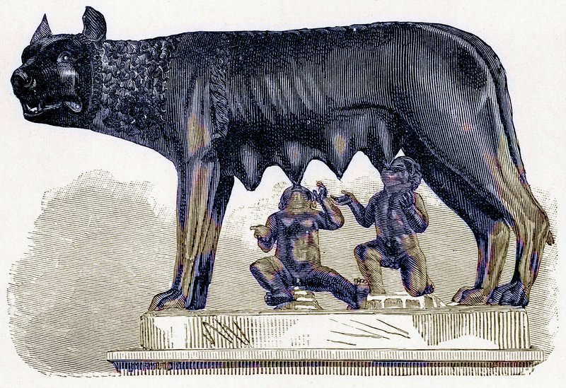 She-wolf of the Capitol, illustration från History of Rome av Victor Duruy, publicerad 1884 (digitalt förbättrad bild) av English School