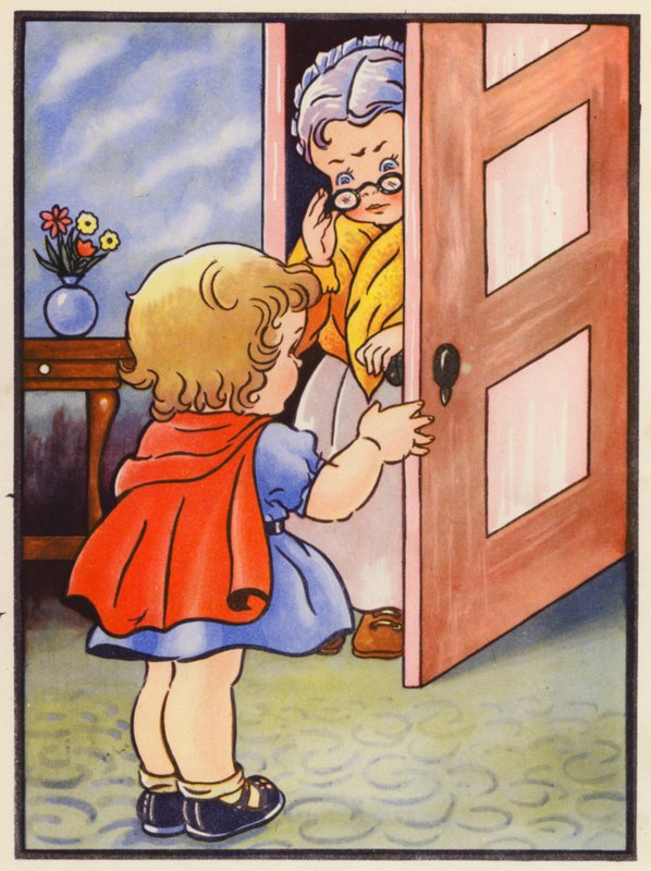 Hon berättar för sin mormor att det är säkert att komma ut (färglitografi) av English School