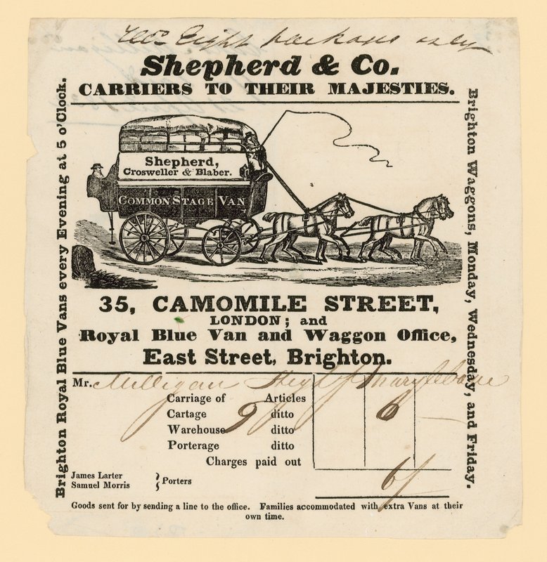 Shepherd & Co räkning. Brighton till London av English School