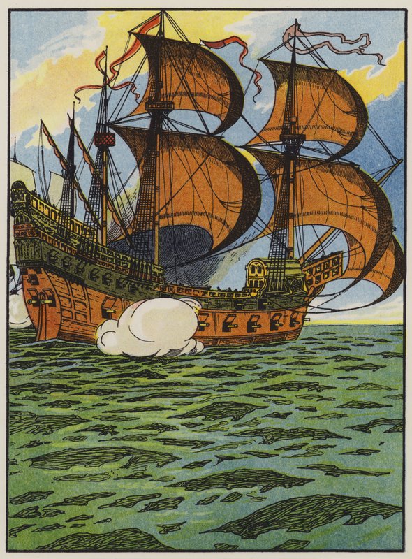Ships of the Spanish Armada (färg litho) av English School
