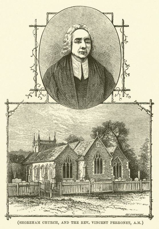 Shoreham Church, och pastor Vincent Perronet, AM (gravyr) av English School
