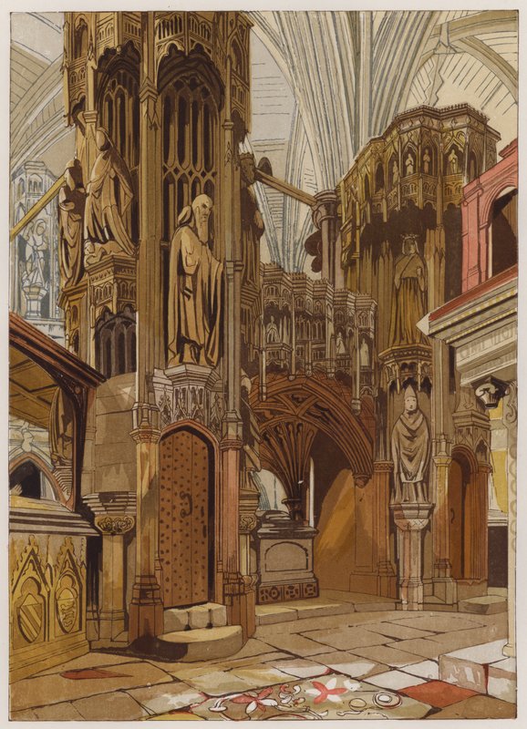 Henrik den femtes helgedom (litho i färg) av English School
