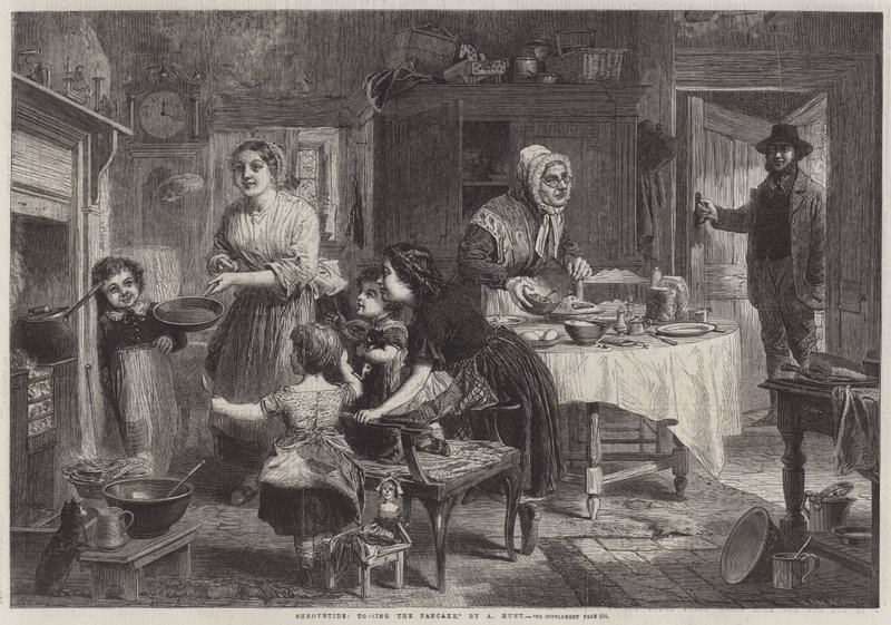 Fastelavn, kastar pannkakan av English School