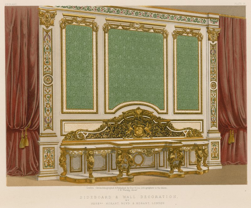 Skänk och väggdekoration av Mrs Morant, Boyd och Morant, London av English School
