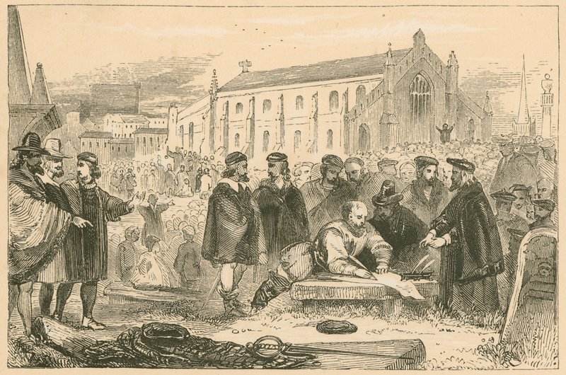 Undertecknande av förbundet på Greyfriars Churchyard, Edinburgh av English School