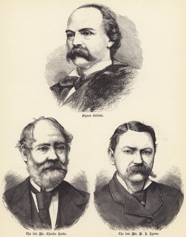 Signor Salvini, framlidne Mr Charles Reade, framlidne Mr H J Byron (gravyr) av English School