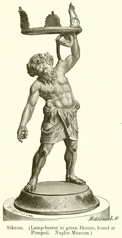 Silenus. (Lampbärare i grön brons, funnen i Pompeji. Neapelmuseum) (gravyr) av English School