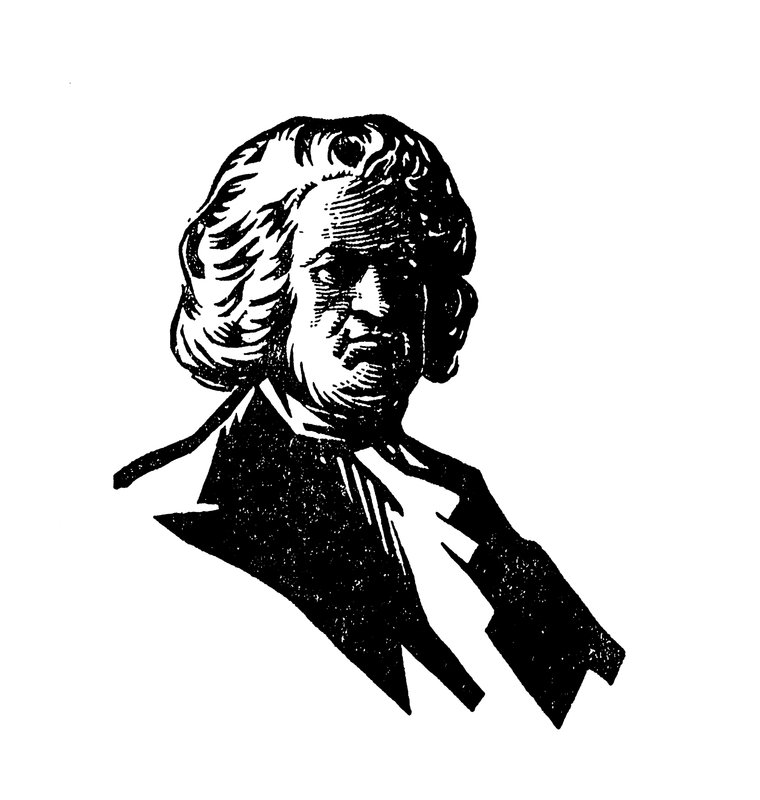 Silhuettporträtt av Johann Sebastian Bach (färglitografi) av English School