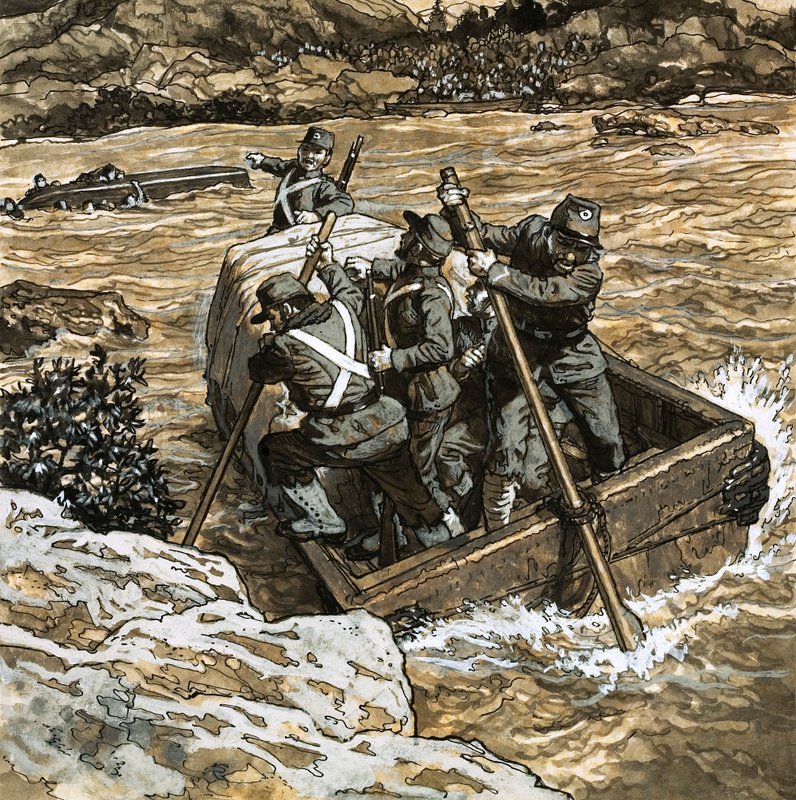 Simon Bolivars episka marsch över Anderna (gouache på papper) av English School