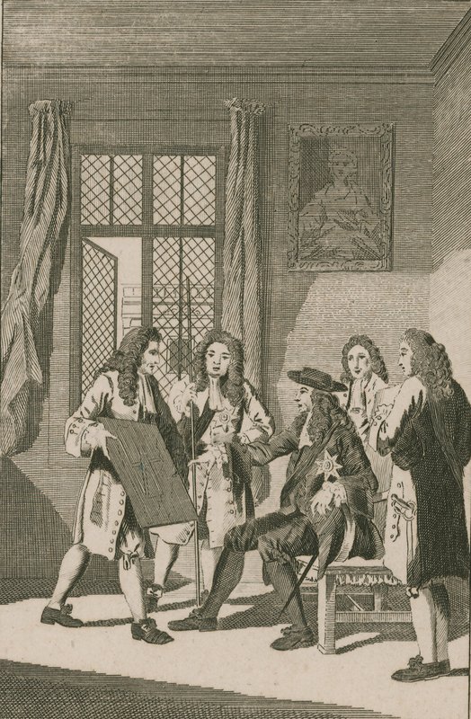 Sir Christopher Wren presenterar för kung Charles II sin plan för att återuppbygga staden London av English School