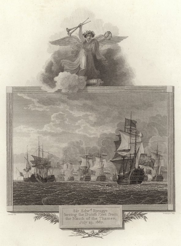 Sir Edwd Spragge tvingar den holländska flottan från Themsens mynning, 23 juli 1667 av English School