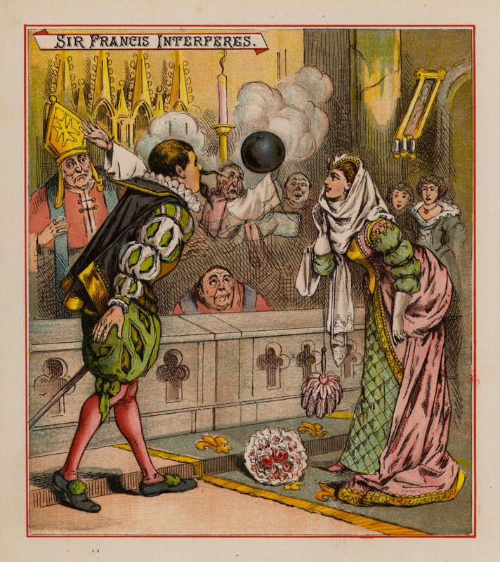 Sir Francis Drake och hans troll (färg litho) av English School