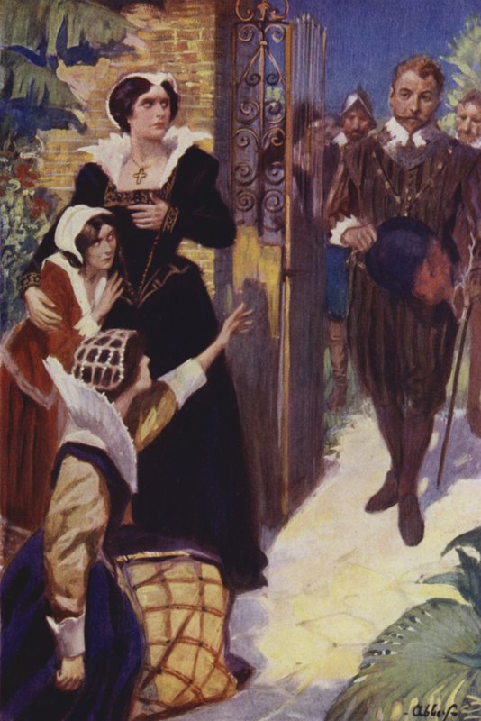 Sir Francis Drake ringer ett hastigt samtal till Panama (färg litho) av English School
