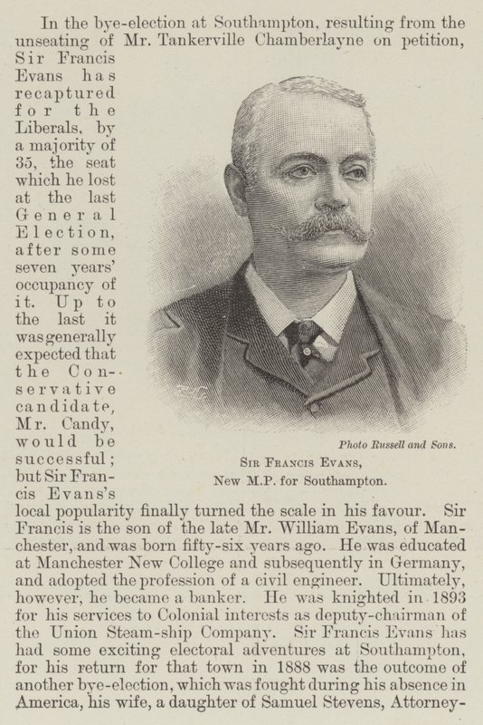 Sir Francis Evans, ny MP för Southampton (gravyr) av English School