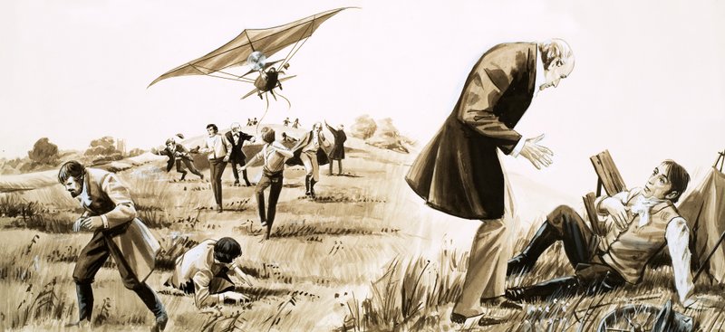 Sir George Cayleys kusk flyger ett flygplan 1852 av English School