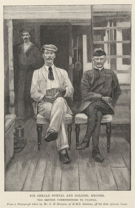 Sir Gerald Portal och överste Rhodes, de brittiska kommissionärerna i Uganda (gravyr) av English School