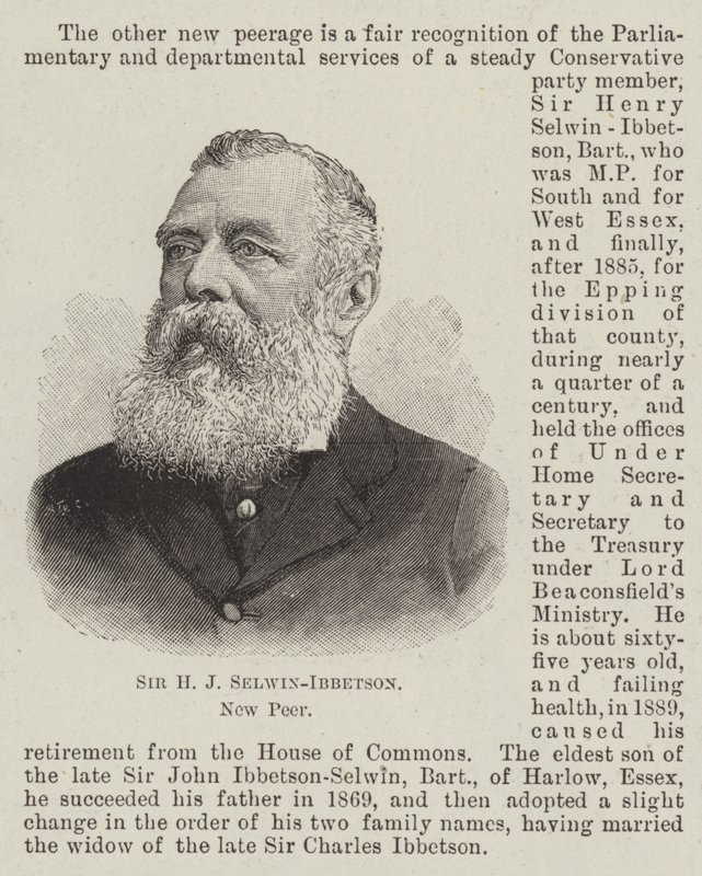 Sir H J Selwin-Ibbetson, New Peer (gravyr) av English School