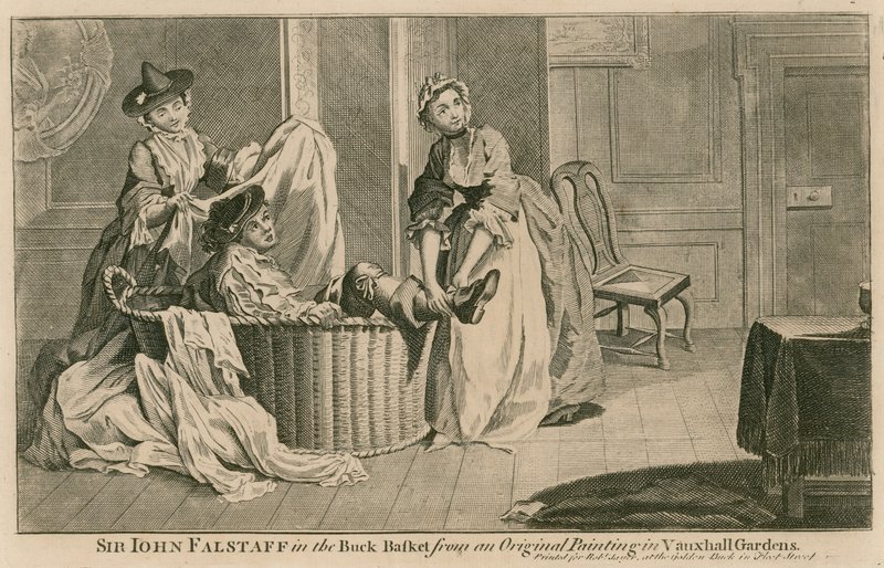 Sir John Falstaff i bockkorgen, från en originalmålning i Vauxhall Gardens, London av English School