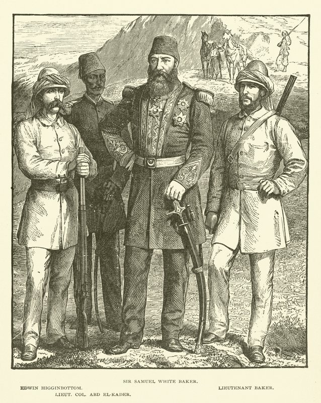 Sir Samuel White Baker, Edwin Higginbottom, löjtnant Baker, överstelöjtnant Abd El-Kader (gravyr) av English School