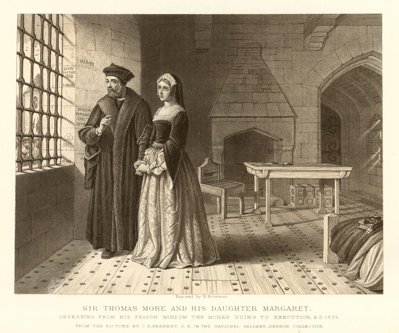 Sir Thomas More och hans dotter Margaret av English School