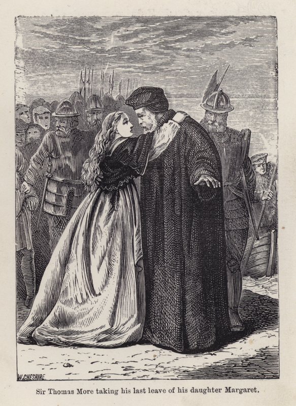 Sir Thomas More tar sin sista ledighet av sin dotter Margaret Roper (gravyr) av English School