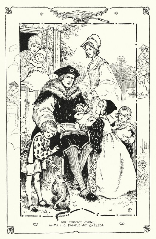 Sir Thomas More med sin familj i Chelsea (litho) av English School