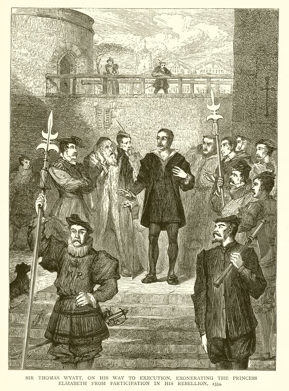 Sir Thomas Wyatt, på väg till avrättning, fritog prinsessan Elizabeth från deltagande i hans uppror, 1554 av English School