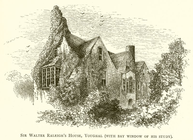 Sir Walter Raleighs House, Youghal (med Bay Window i hans arbetsrum) av English School