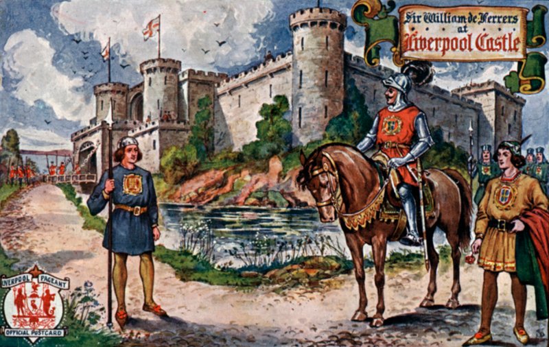 Sir William De Ferrers på Liverpool Castle (färg litho) av English School