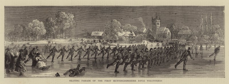 Skridskoparad av de första Huntingdonshire Rifle Volunteers (gravyr) av English School