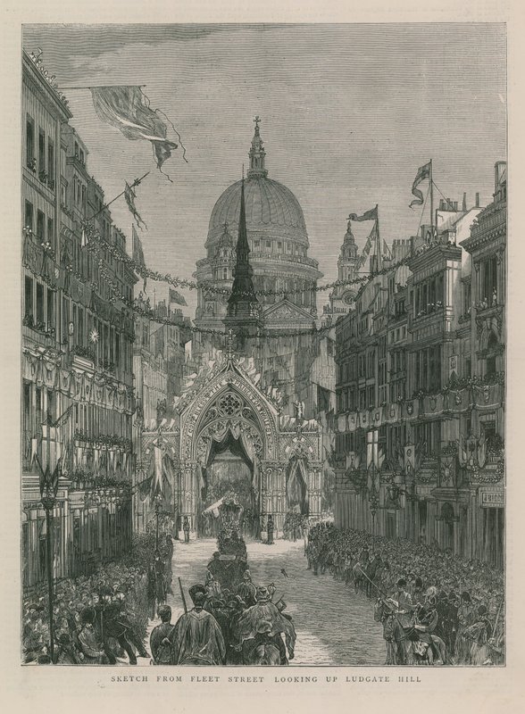 Skiss från Fleet Street och tittar uppför Ludgate Hill av English School