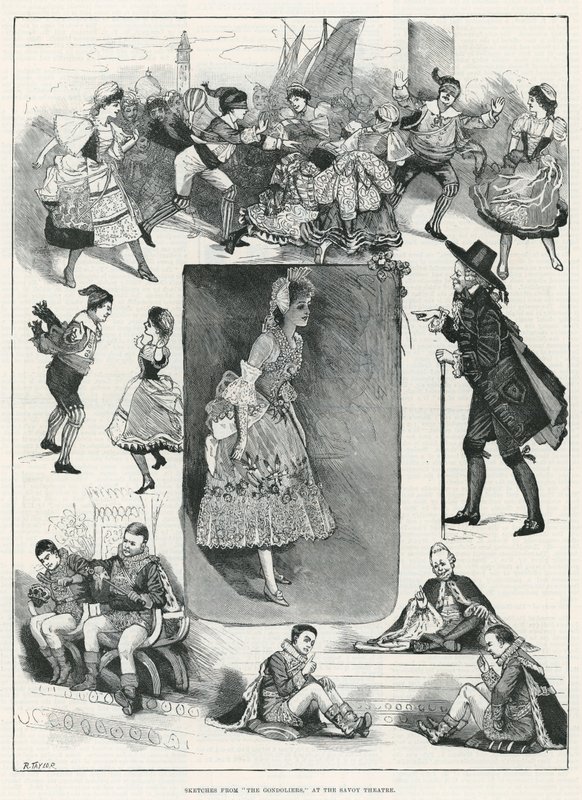Skisser från The Gondoliers på Savoy Theatre av English School