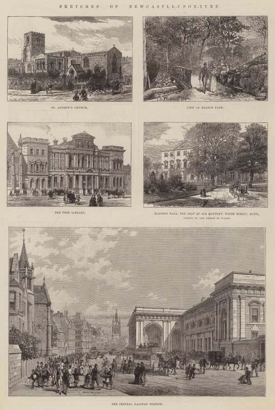 Skisser av Newcastle-upon-Tyne (gravyr) av English School
