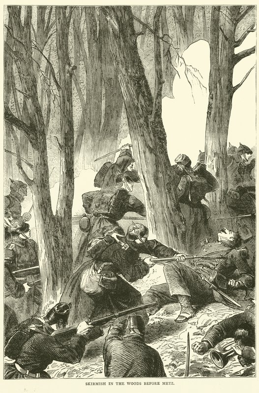 skärmytsling i skogen före Metz, september 1870 av English School