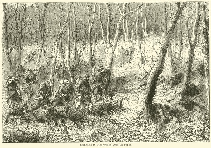 skärmytsling i skogen utanför Paris, oktober 1870 av English School