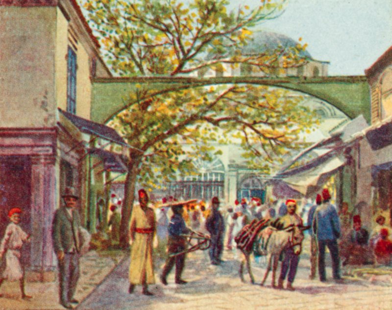 Smyrna, en turkisk basar (färglitografi) av English School