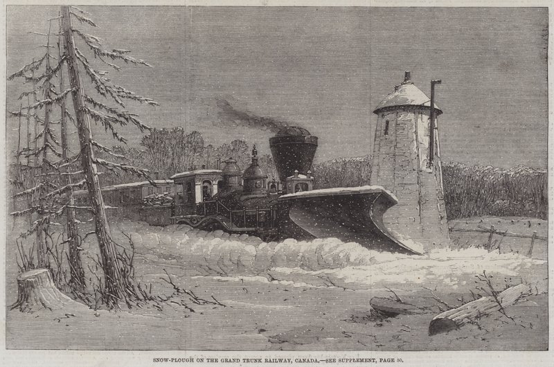 Snöplog på Grand Trunk Railway, Kanada (gravyr) av English School