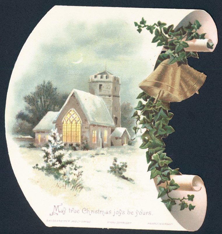 Snö scen och kyrka, julkort av English School