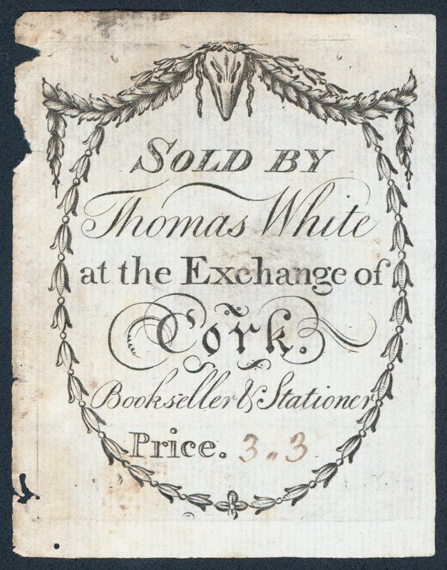 Såld av Thomas White på Exchange of Cork, bokhandlare och brevpapper, handelskort av English School