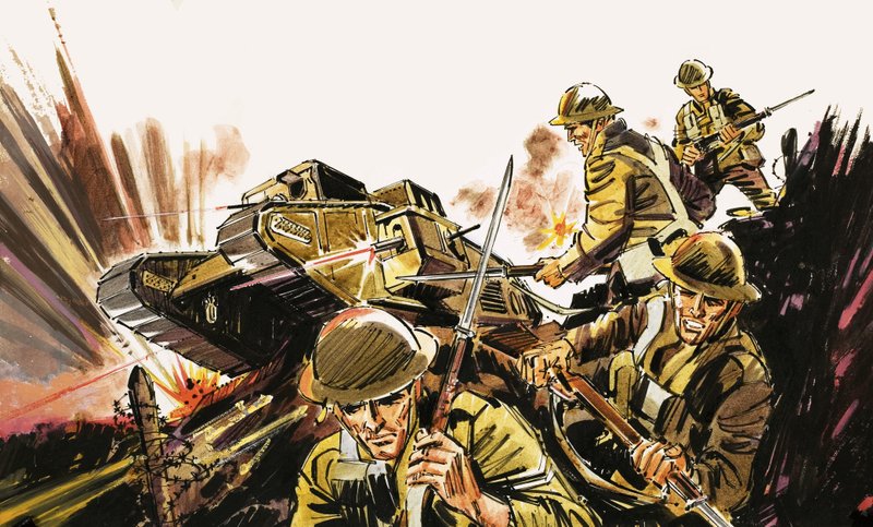 Soldater och stridsvagn av English School