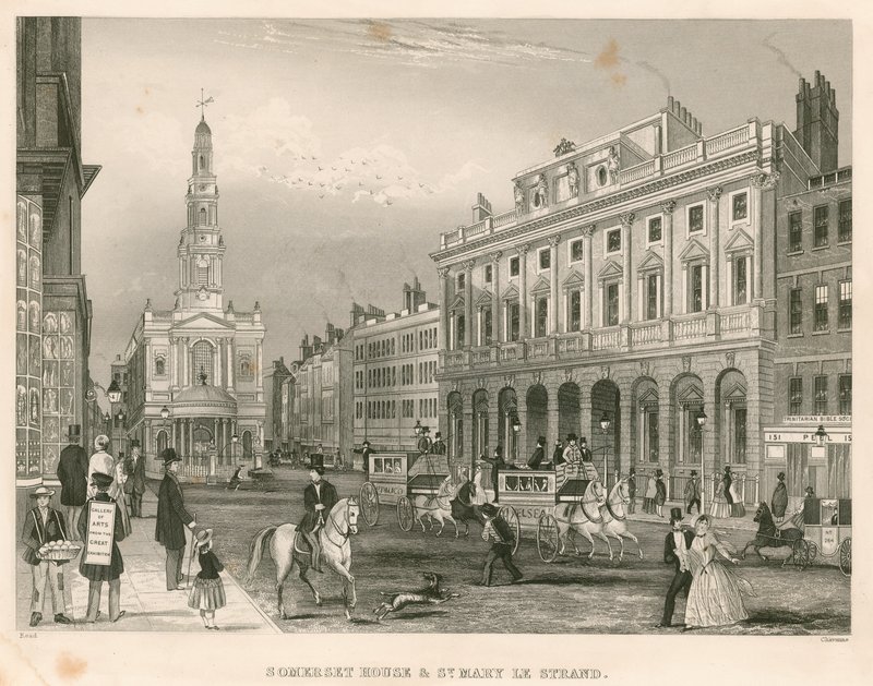 Somerset House och St Mary-le-Strand, The Strand, London av English School