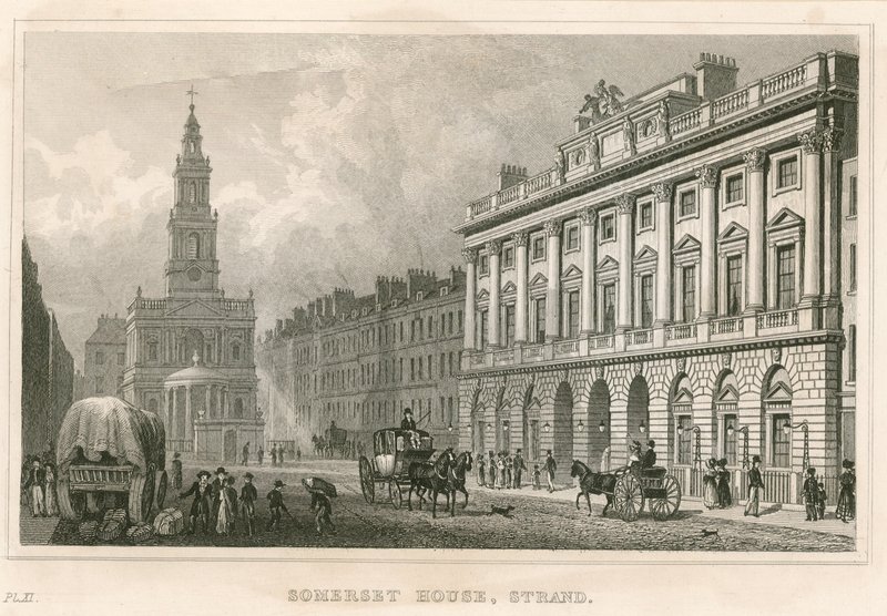 Somerset House och St Mary-le-Strand, The Strand, London av English School