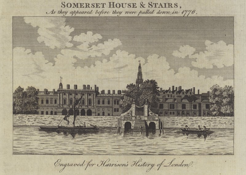 Somerset House and Stairs, London, som de såg ut innan de revs 1776 av English School