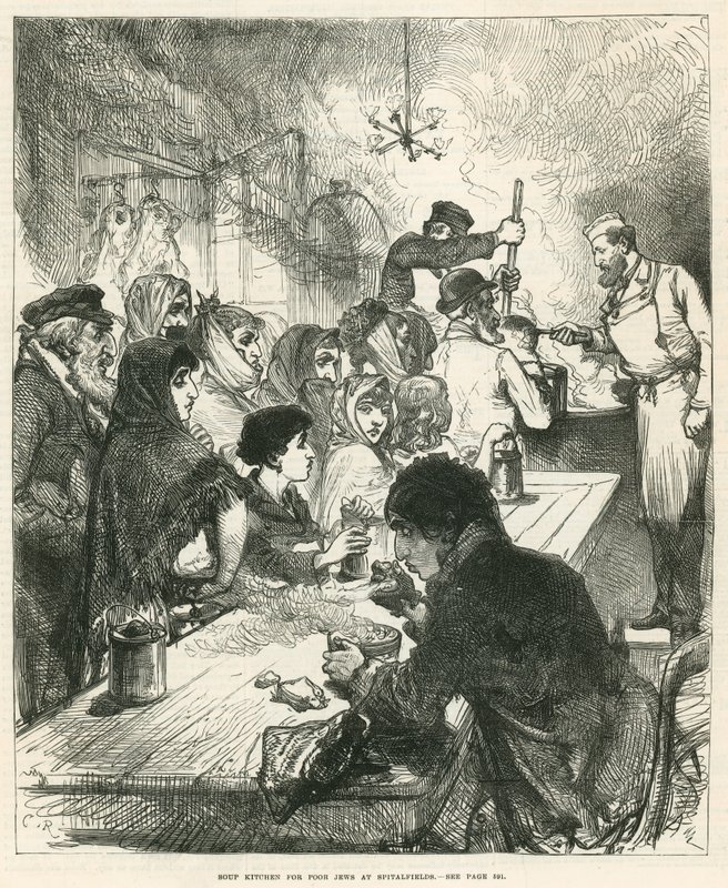 Soppkök för fattiga judar i Spitalfields, London av English School