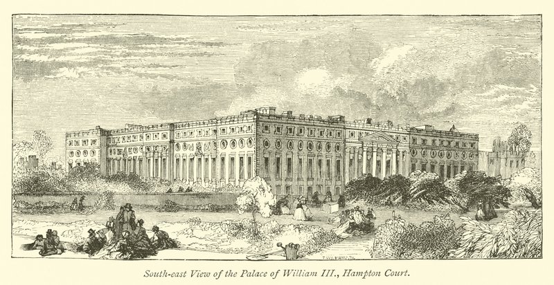 Sydostvy av palatset William III, Hampton Court av English School