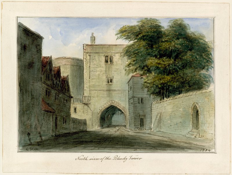 South View of the Bloody Tower (wc på papper) av English School