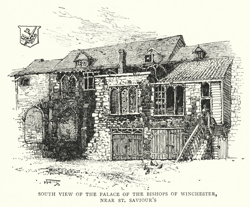 Södervy av Palace of the Bishops of Winchester, nära St Saviour