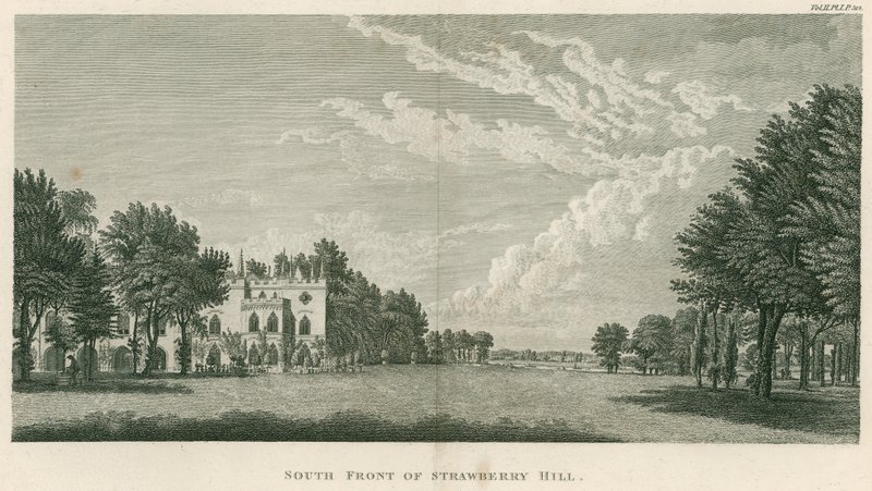 Södra framsidan av Strawberry Hill, Twickenham, London av English School
