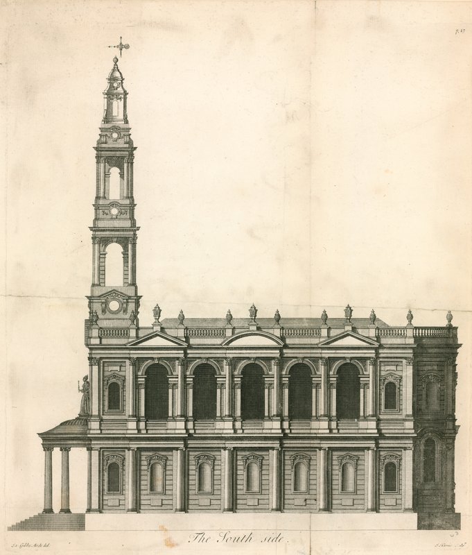 Södra sidan av St Mary-Le-Strand, Strand, London av English School